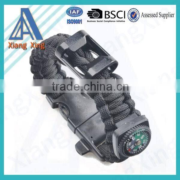 2016 popular top sell fire flint whistle and blade compass paracord survival bracelet