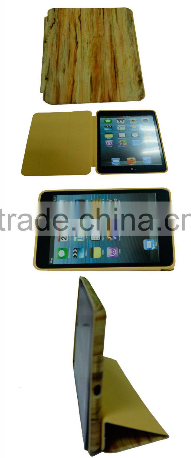 2015 Imitation wood pu leather case for mini ipad