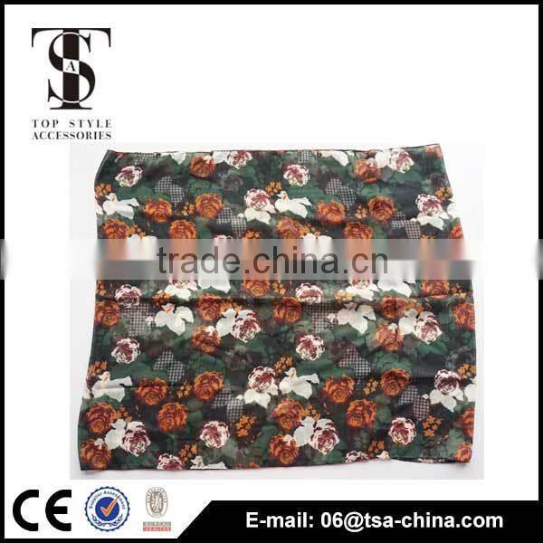 2016 new fashion print voile scarf autumn/winter contrast color loop scarves