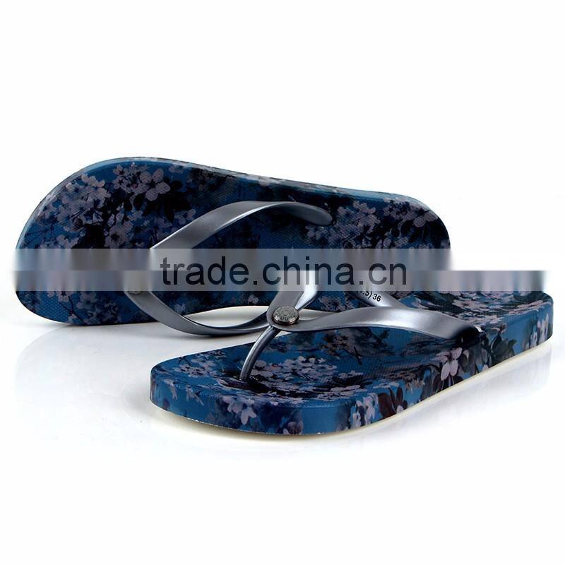 2016 cheap price popular custom flower full printing navy women eva beach slippers