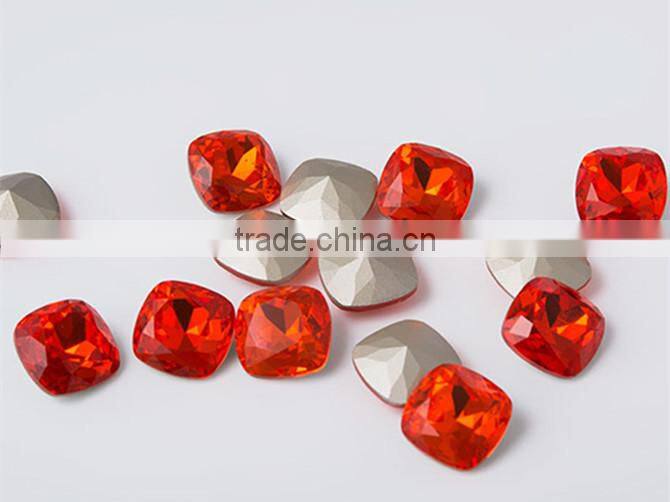 deluxe high quality K9 quality orange color 16x16 mm pointback square shaped rhinestone for fashion bracelet