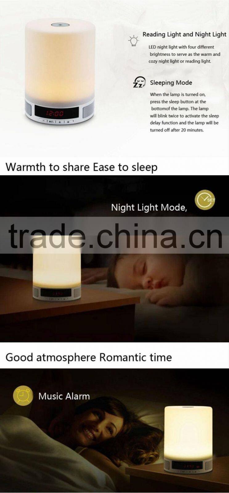 Romatice Bedroom Wireless LED light Bluetooth Speaker with Radio