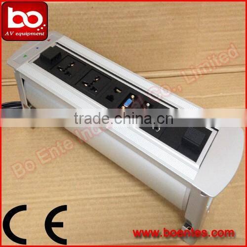 Tabletop Manual Rotating Power Socket with Universal Outlets and Network/HDMI/USB/VGA