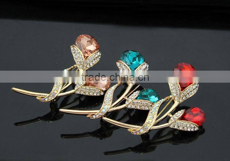 2015 wholesale colorful gemstone imitation korea latest fashion safety pin flowers and brooches for party dress