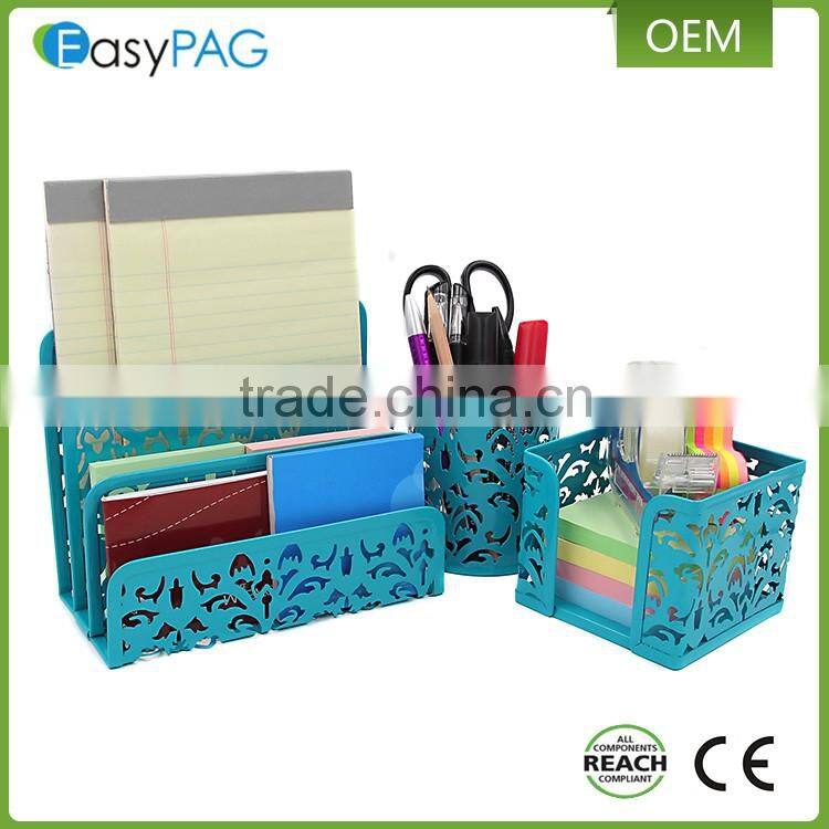 EasyPAG power coated office desk organizer wire mesh letter tray metal pen holder with hole