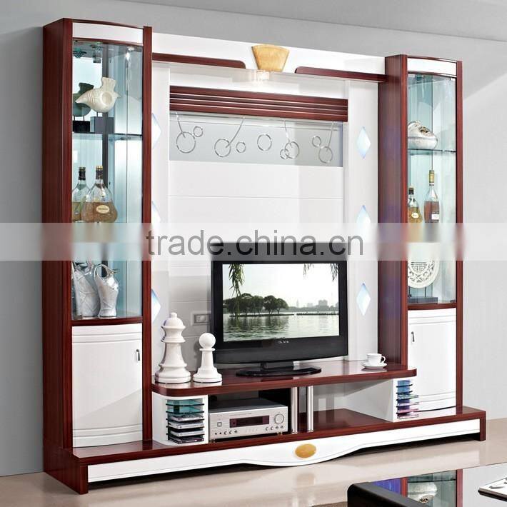 wooden lcd tv stand led light wall tv unit