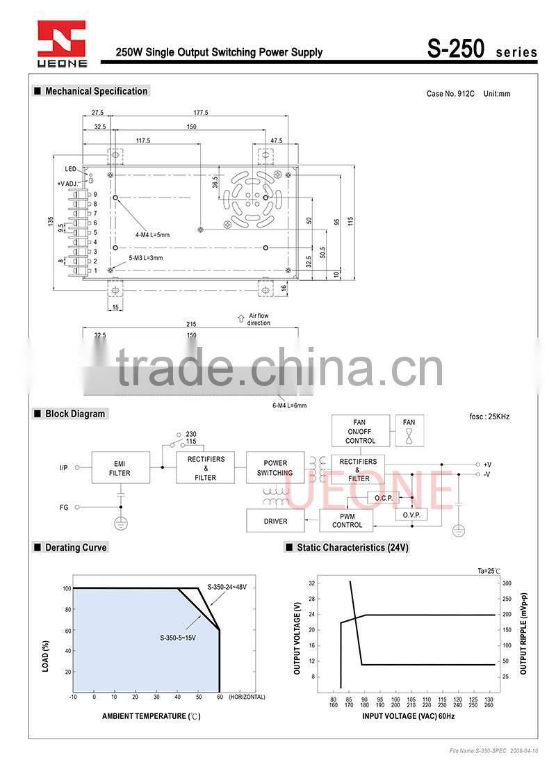 Factory pirce 12v switching power supply 250w constant voltage power supply