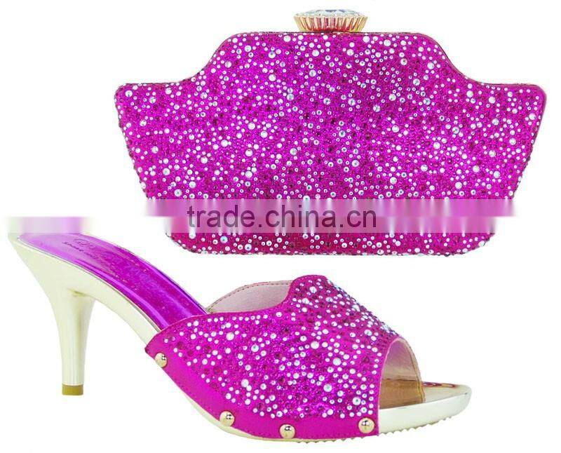 Thin heel women slippers mix italian designe bag shoes and bag set for lady