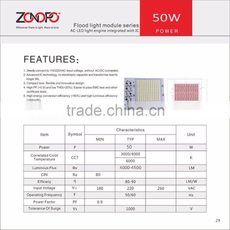 50w 30w 70w 100w flood light spot light ra80 80LM aluminum driver on board 220v input ac pcb