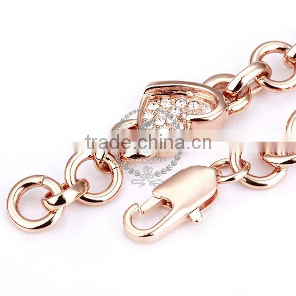 18KGP rose gold plated crystal rhinestone lovers' heart women flower bangle bracelet fashion jewelry B002
