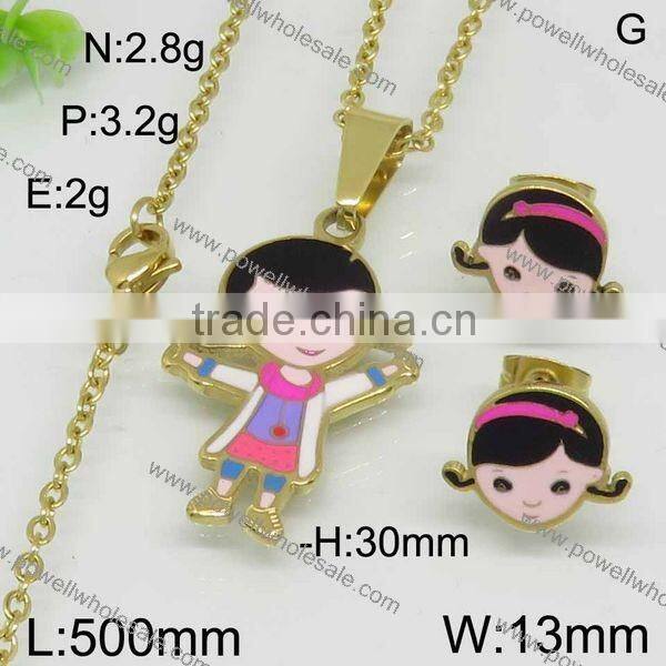 Hot gold color cartoon style stainless steel jewelry set made in china