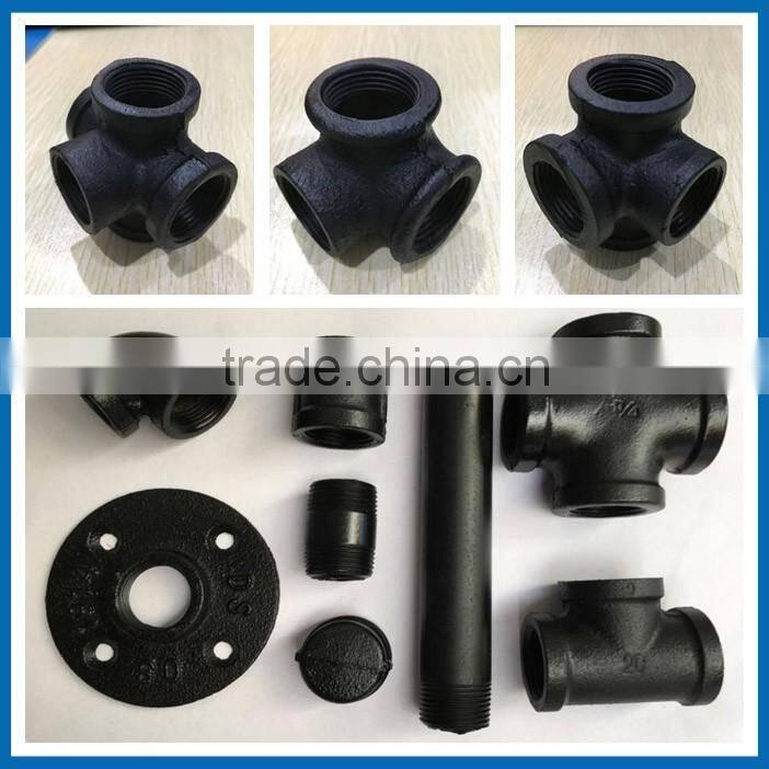 black malleable iron soild five way pipe joint