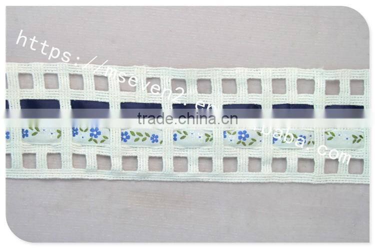 Special design 7cm width combined wholesale satin ribbon with ladder trim