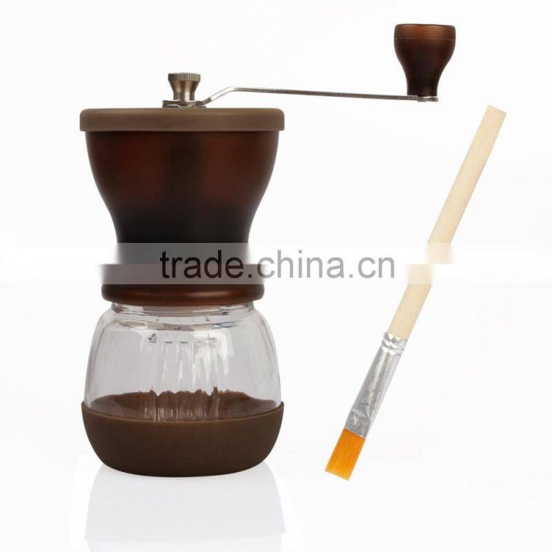 Mini Hand-Crank Coffee Bean Grinder Manual Coffee Grinding Mill 120g With Brush & Lid - Brown