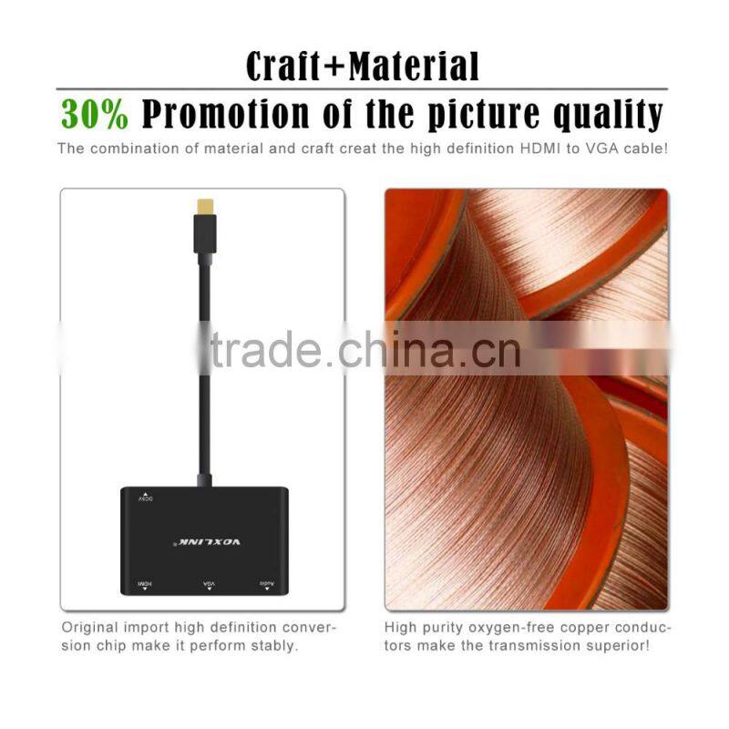 VOXLINK Mini DisplayPort turn VGA / Audio / HDMI 4K 3in1 adapter cable black
