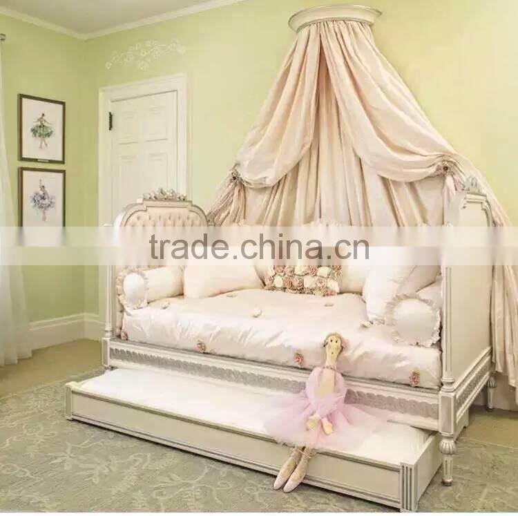 Victoria Style Solid Wood Carved Kid's Daybed, Ornate Design Children's Bed Bedroom Furniture, Vintage Princess Bed With Drawer