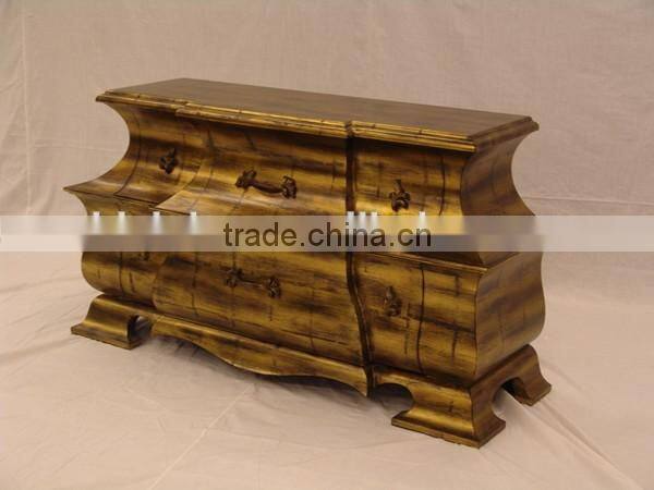 Antique Hand Carved Bedroom furniture, Luxury Gold Painted Wooden Dresser, Classical Drawing Art Dressing Table