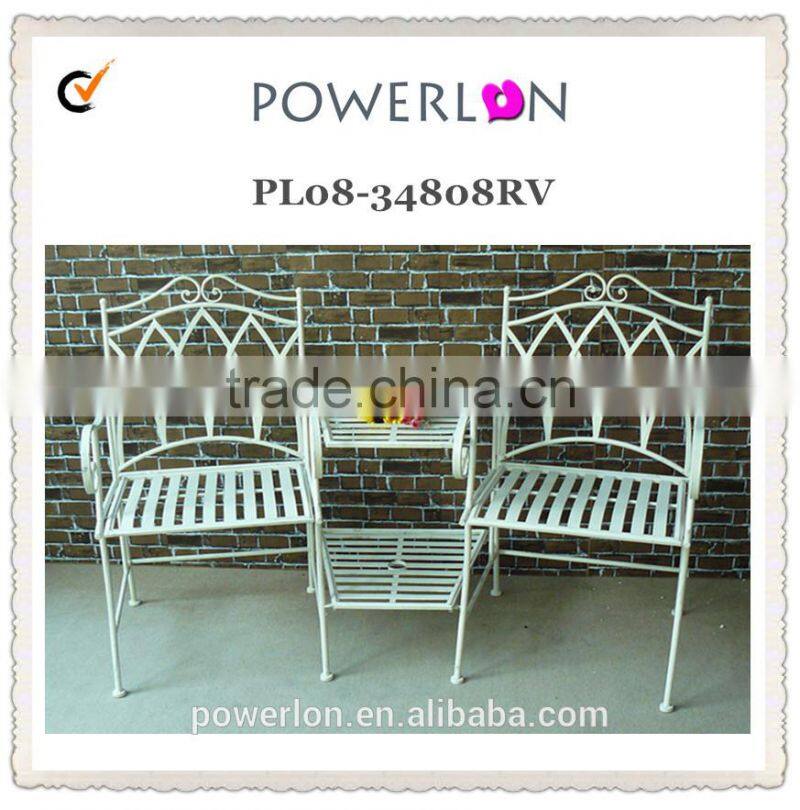 Vintage garden outdoor white metal Siamese chairs