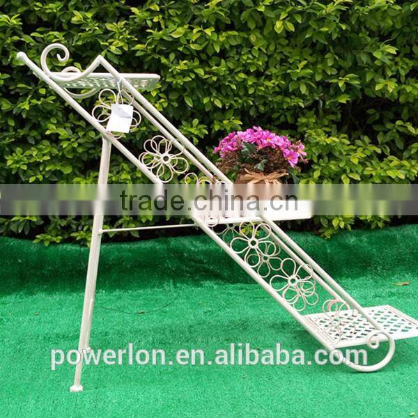 POWERLON Shabby chic 3 tiers stair metal plant stand outdoor furniture garden sets