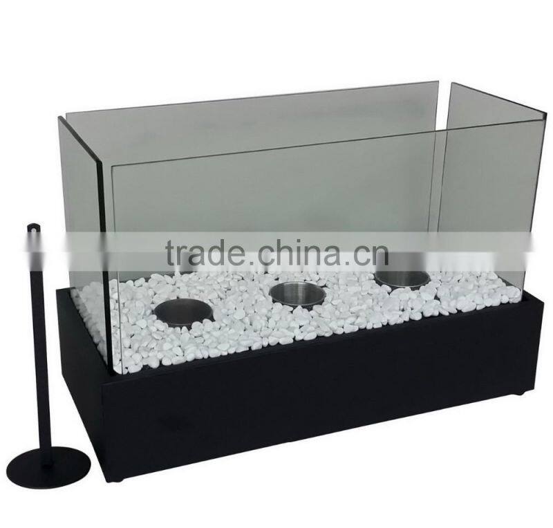 decorative square table top iron metal &glass bio ethanol fireplace