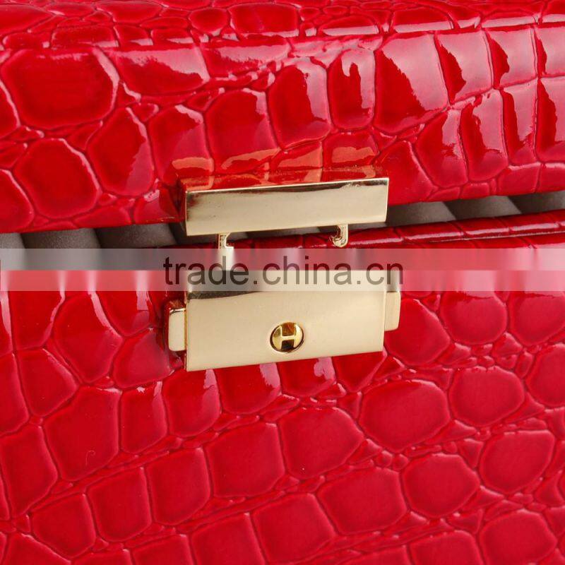 Hand made luxury large mirror lockable pink gift custom leather jewelry box