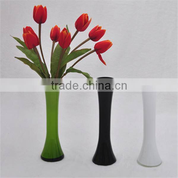 Colored tall cone shaped cylinder glass vase, handmade wedding use glassware with pinch bottom