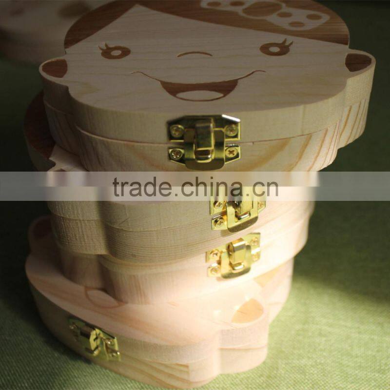 Unique christmas gifts Custom Children toy organizer storage Baby milk Teeth laser Wooden growth memory tooth gift packing box