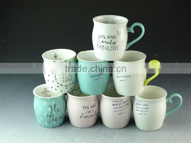 Ceramic enamel mug /coffee mug shapes 350 ml / 12 Oz stoneware print mugs with glazed handle