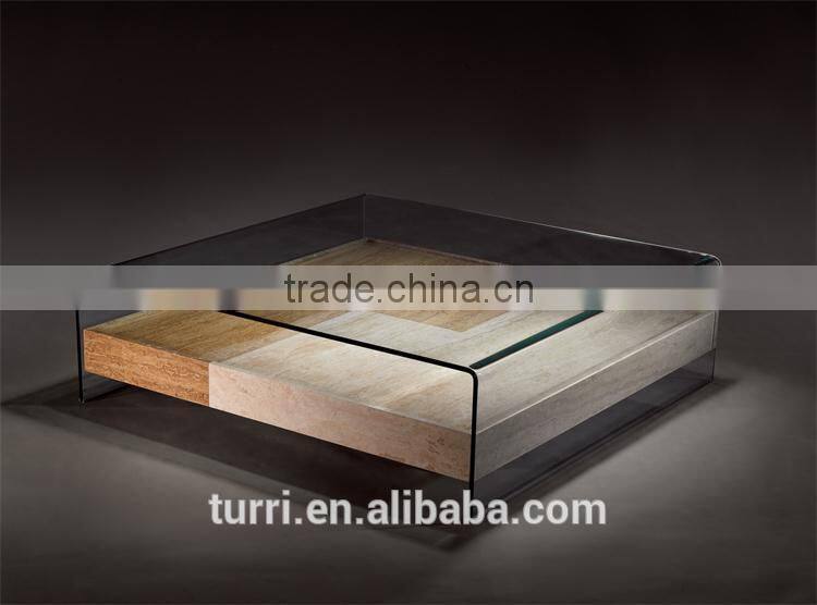 Modern Travertine With Movable Glass Surface Tea Table