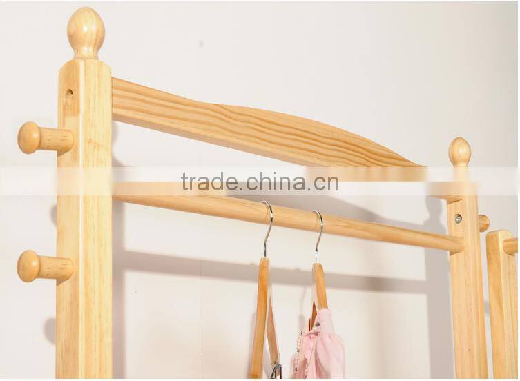 wooden clothe rack with Omni-directional wheel wooden coat hanger