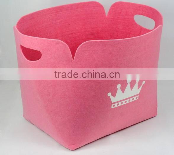 Household Pink Felt Stain Resistant Laundry Storage Basket(Large)
