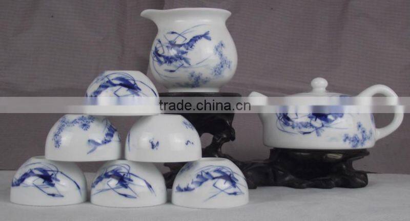 Modern design hand painted blue and white porcelain ceramic english porcelain tea set bone china