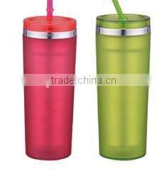 350ml/450ml stainless steel Inner steel outer plastic double layer cup with straw
