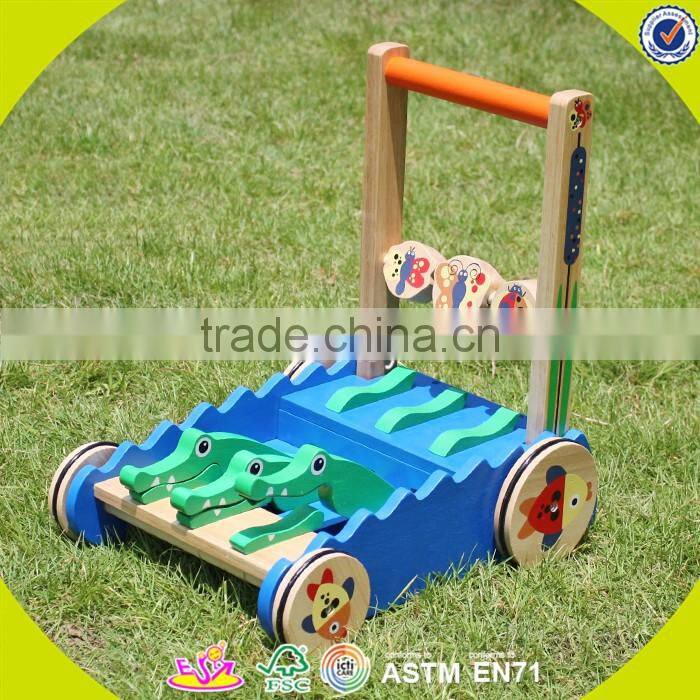 2017 New design walker wooden baby push toys cartoon crocodile wooden baby push toys W16E059