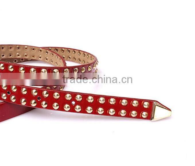 Wholesale double layer rivets decorated square pattern buckle sex women lady thin PU waist belt