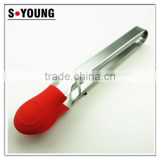 14033 Glove Shape Silicone Kitchen and Barbecue Grill Tongs Cooking Stainless Steel Handle Food Tong