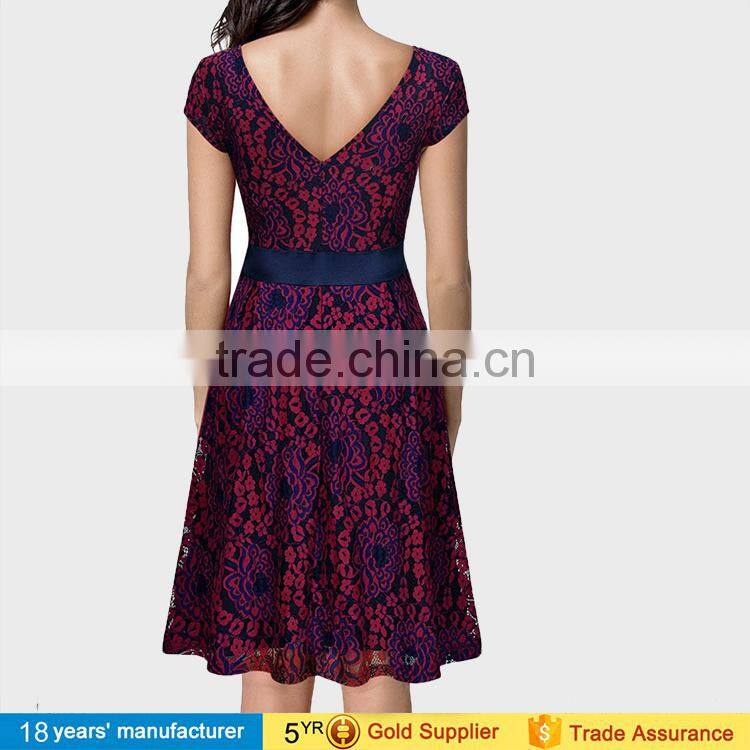 Vintage black wrap embroidery lace knee length casual cocktail party dresses for elegant mature women over 50