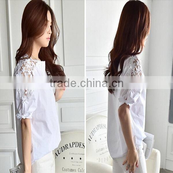 Lace white casual shirt design for women,shirt model tops for women for newest 2015
