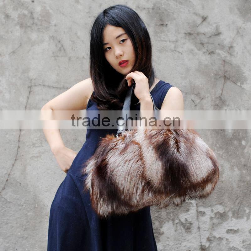 CX-H-17C Natural Colour Lady Bags Genuine Fox Fur Handbag