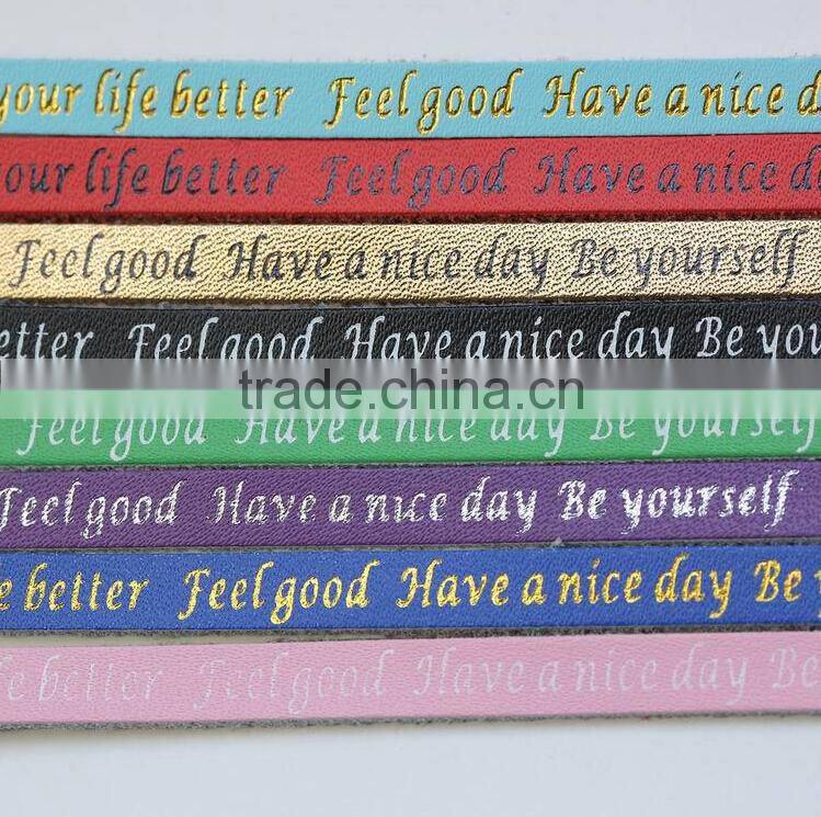 wide cuff leather bracelet bangle with letter printing custom logo print leather bracelet cheap promotion leather bracelet