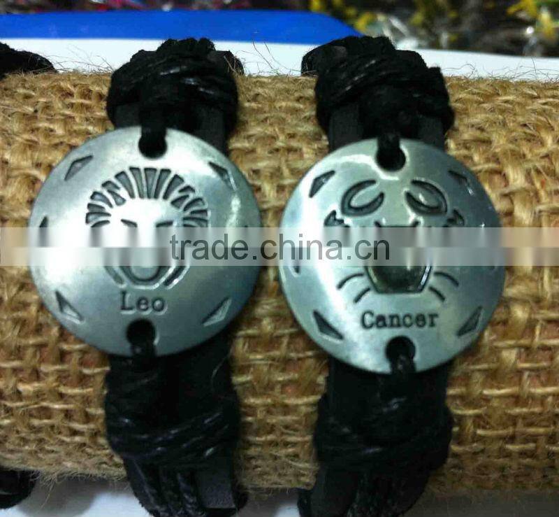 Taurus sign leather bracelet,Aries sign leather bracelet,Zodiac sign leather bracelet