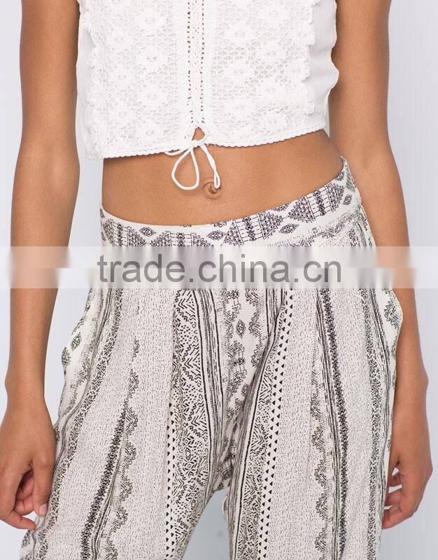 Fashion Bohemian chiffon cheap ladies Loose Long girl wide leg casual summer beach palazzo blouse coat pant
