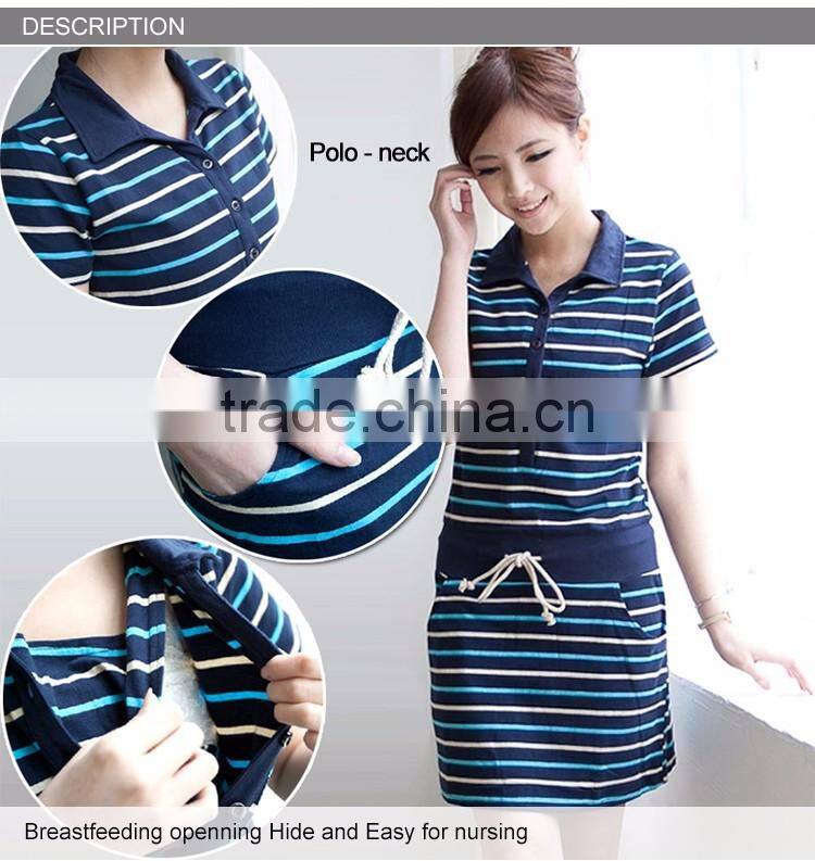 Maternity Dress Black and Blue Strips Atheleisure Nursing Clothing Breastfeeding Skirts