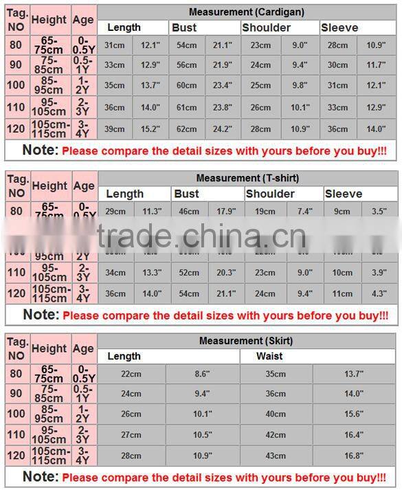 3PCS children Kids Lovely Cute Outfit Set long sleeve Cardigan + T-Shirt + tulle Skirt 20147