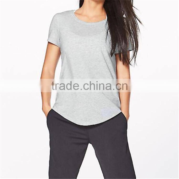 Blank ladies curved hem 100% brushed cotton lycra t-shirt