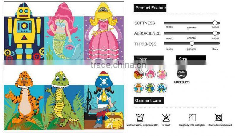 100% cotton printing kids hooded animal towel