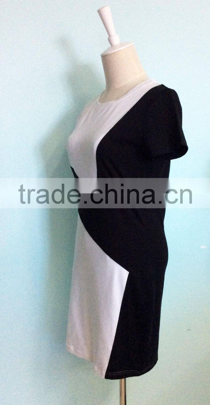 Fancy china supplier summer solid black and white jersey casual latest designs photos fashion women dresses