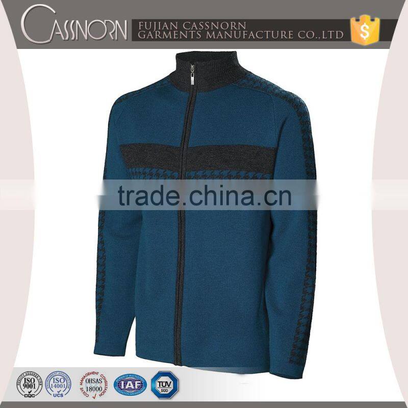 new arrival mock-neck zip-up swallow gird jacquard merino wool sweater men