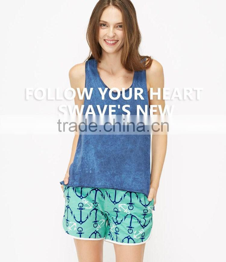 Blue Anchor Pattern Print Women in Stock Sports Wear Female Beach Shorts