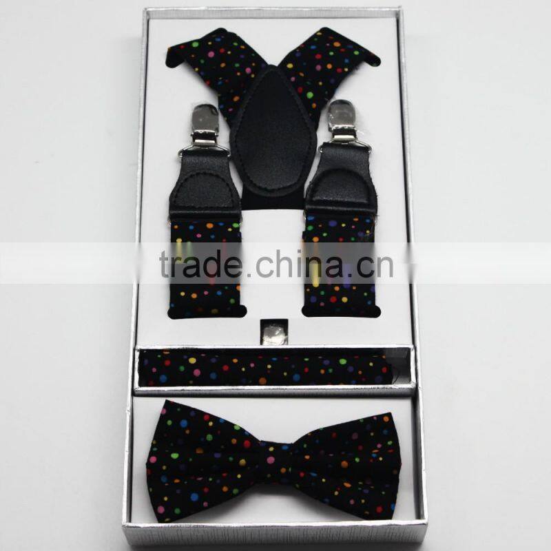 High quality bow tie with hanky and suspenders gift box sets